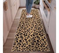 Leopard Runner Rug, Animal Contemporary Spots Pattern Beige Non-Slip Edge Binding Home Rectangle Carpet for Kitchen Entryway Bedside Doorway Hallway Decor 2x6 Ft