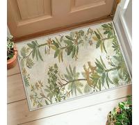 Leopard Runner Rug, Tropical Natural Palm Tree Bird Summer Green Low Pile Doormat Rectangle Print Accents Rug for Kitchen Entryway Bedside Laundry Decor 2x3 Ft