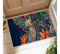 Leopard Runner Rug, Tropical Nature Leaves Rocks Summer Green Non-Slip Aesthetic Doormat Rectangle Accents Rug for Kitchen Hallway Laundry Room Entryway Decor 2x3 Ft
