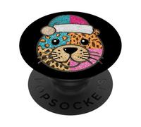 Leopard Santa Hat Bright Christmas Fun PopSockets Adhesive PopGrip