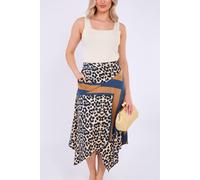 Leopard Scarf Print Asymmetric Hem Skirt Love Sunshine Brown M