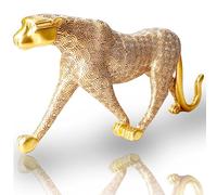 Leopard Sculpture Tiger Decorations, Money Gold Statues Cheetah Figurines Home Decor, Desktop Art Figure, Wild Animal Desk Ornaments for Living Room Party Bookcase (Gold)