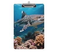 Leopard Shark Clipboard 8.5×12.5 Inch Acrylic Clip Board with Metal Clip A4 Letter Size Decorative Clipboard Cute Hanging Clipboards for Office, Teacher, Nurse, Doctor,