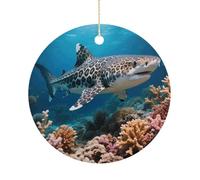 Leopard Shark Double-Sided Ceramic Christmas Ornaments - Round Hanging Mini Xmas Tree Decorations, Ideas for Farmers, Rustic Home Decor for Indoor Outdoor Tree Decor