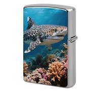 Leopard Shark Lighter Case Metal Double-Sided Lighter Cover Pocket Lighters Sleeve Windproof Lighters Accessories for Men Women