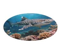 Leopard Shark Round Area Rug Non Slip Backing Doormat Water Absorbent Plush Throw Low-Pile Non-Slip Floor Mat Carpet for Living Room Bedroom Entryway Nursery Room 90 * 90cm