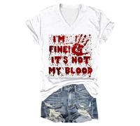 Leopard Shirt I'm Fine Bloody T Shirt Shirt with Blood Shirt Blood Splatter Shirt Bloody Halloween Im Fine Costume (White, S)