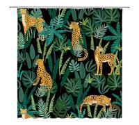 Leopard Shower Curtain Asian Wildlife Animal Leopard Cheetah Tiger Green Topical Palm Leaf Topical Watercolor Modern Bathroom Decor Curtain with Hooks