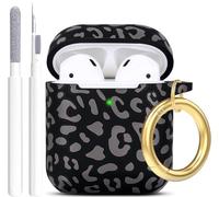 Leopard Silicone Case Cover Compatible with Airpods Case, Gawnock Soft Case Flexible Compatible with Airpods 2nd/1st Generation Print Cover Women Girls with Keychain - Gray Leopard Cheetah