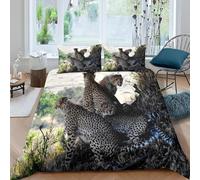 Leopard Single Duvet Cover Set 3D Printed African Animals Bedding Set Ultra Soft Microfiber Quilt Cover 150x200 cm for Single Bed with 2 Pillowcases with Zipper B/1845
