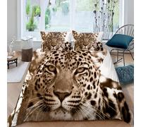 Leopard Single Duvet Cover Set 3D Printed Wild Animals Bedding Set Ultra Soft Microfiber Quilt Cover 135x200 cm for Single Bed with 2 Pillowcases with Zipper a-2858
