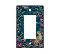 Leopard Single Rocker Light Switch Cover, Tropical Botanical Orchid Palm Leaves Summer Teal Plastic Standard Size Accents Wall Switch Plates for Home Living Room New Apartment Decor