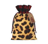 Leopard Skin Pattern Print Christmas Drawstring Linen Gift Bags Reusable Fabric Bags With Tags For Christmas Gifts