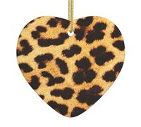 Leopard Skin Pattern Print Heart Shaped Ceramic Christmas Ornament Xmas Tree Home Holiday Love Themed Decor