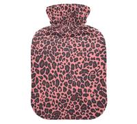 Leopard Skin Print Black Peach Cute hot Water Bottle with Soft Cover, 2L hot compresses for The Body for Sore Muscle, Period Cramps, Bolsa para cólicos menstruales