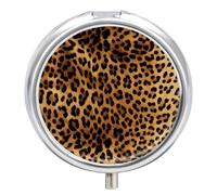 Leopard Skin Round Pill Box Cute Small Fish Oil Cases Portable 3 Compartment Pill Boxes Round Pill Case with Mirror for Vitamins Medication Supplements Gift