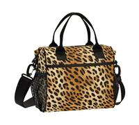 Leopard Skin Spot Golden Lunch Bag for Women Men Reusable Insulated Lunch Box for Adult Kids Large Capacity Lunchbox Cooler Tote Bag with Adjustable Strap for Work Picnic Hiking Travel