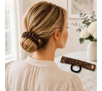 Leopard Slap Wrap Ponytail Holders, 2 Pack Fabric Covered Hair Tie Set | The long flexible bands coil around gathered hair and can be arranged over ponytails or buns for quick everyday styling