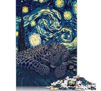 Leopard Sleeping Under Starry Night Sky Puzzle Friendly Materials 100% Recycled Cardboard Jigsaw Puzzle for Women Men Unique Gift 1000pcs (75x50cm)