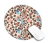 Leopard Small Mouse Pad, Animal Print Abstract Striped Horse Spots None Peach Round Rubber Non Slip Stitched Edge Cloth Mousepad Idea for Home Office Desk Laptop Gamers Gift Round 8x8 Inch