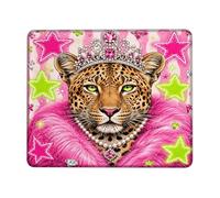 Leopard Small Mouse Pad, Bold Playful Royal Stars Peach Square Rubber Non Slip Stitched Edge Cloth Mousepad Desk Accessories for Gaming Computer Laptop Square 8x10 Inch