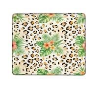 Leopard Small Mouse Pad, Tropical Exotic Palm Leaves Hibiscus Summer Green Square Rubber Smooth Portable Travel Mousepad Accessories for Office Home Computer Laptop Square 8x10 Inch