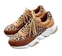 Leopard Sneakers for Women, Fall Fashion Comfortable Leopard Print Tennis Shoes Casual Round Toe Thick Sole Lace up Shoes (6.5,Brown)