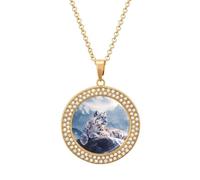 Leopard Snowy Womens Necklace Round Jewelry Diamond Pendant Necklaces for Party