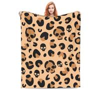 Leopard Spot Print Retro Camouflage Blanket - Super Soft Flannel, Beige Background, Horror Skull Gifts for Adults & Kids - 60x50 Inch