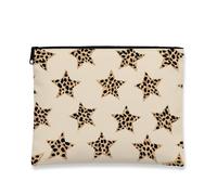 Leopard Star Cosmetic Bag, Beige Animal Print Travel Makeup Pouch for Women, Small Canvas Zipper Organizer, Summer Gift Skincare Toiletry Bag, beige, 7x9 Inch, Star