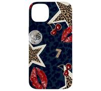 Leopard Stars Cherry Kiss Disco Ball Y2K Black Cheetah Print Case for iPhone 14 Plus