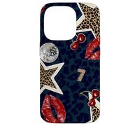 Leopard Stars Cherry Kiss Disco Ball Y2K Black Cheetah Print Case for iPhone 14 Pro