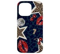 Leopard Stars Cherry Kiss Disco Ball Y2K Black Cheetah Print Case for iPhone 14 Pro Max