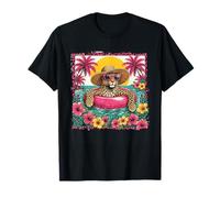 Leopard Summer Vibes Tropical Flowers Beach Vacation Palm T-Shirt