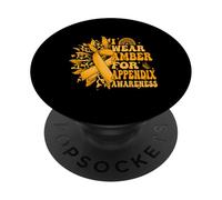 Leopard Sunflower I Wear Amber For Appendix Cancer Awareness PopSockets Adhesive PopGrip