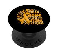 Leopard Sunflower We Wear Amber For Appendix Cancer PopSockets Adhesive PopGrip