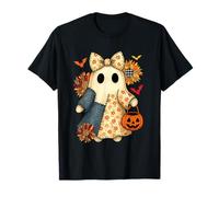 Leopard Sunflowers Boo Ghost Bow Tie Halloween Kids Girls T-Shirt