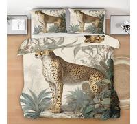 Leopard Super King Duvet Set, Tropical Plant Printed Bedding Set, Soft Microfibre Reversible Quilt Cover 3Pcs with 2 Pillowcase, Zipper Closure 260x220 D232y