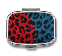 Leopard Texture Black Red Blue Pill Box 2 Compartment Portable Medicine Pill Case Travel Pill Organizer for Pocket Purse