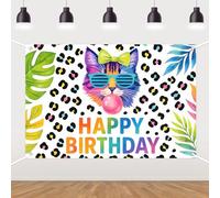 Leopard Theme Girls' Happy Birthday Backdrop,Colorful Leopard Cat Birthday Party Photo Booth Decor Background for Women Birthday Party Supplies