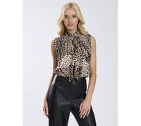 Leopard Tie Neck Sleevless Blouse Finding Friday Brown 8