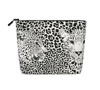 Leopard Tiger Print Black and White, Cosmetic Bag Imitation Linen Makeup Bag Portable Travel Toiletry Bag