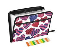 Leopard Tiger Print Heart Expanding File Folder A4,13 Pockets File Organiser, Paperwork A4 Plastic Wallet Document Storage Expander for School,Office and Home