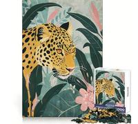Leopard Tropical Jungle 1000 Pieces Jigsaw Puzzles for Teenagers Memory Train Smooth Thick Home Game Birthday Art Gift (50x75cm)