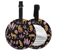 Leopard Tropical Pattern,Luggage Tags Pu Leather Name Tag Travel Suitcase Identifier ID Tags Durable Baggage Label 2 pcs