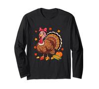 Leopard Turkey Bow Tie Thanksgiving Autumn Women Kids Girls Long Sleeve T-Shirt