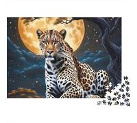 Leopard Under Moon Recycled Cardboard Jigsaw Puzzle for Kids with Attention-Deficit Leopard Issues 1000 Pieces Classic Educational Games 38x26cm/1000pcsLeopard Under Moon