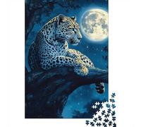 Leopard Under Moonlight 1000-Piece Puzzle for Adults, 38x26cm/1000pcs; for An Enjoyable Break at The Table; White Cardboard for Cleaner Sorting