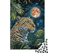 Leopard Under The Moon Jigsaw Puzzle for Adults, 1000 Pieces, 38x26cm/1000pcs, Quiet Home Activity, Evening Leisure And Year-Round Leisure