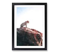 Leopard Upon The Rock Painting Framed Print | A2 Black Framed Wall Art | Ready to Hang | Modern Animal Picture | Living Room Bedroom Lounge Office